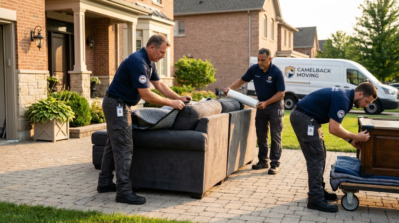 Large estate moving crew wrapping furniture in Beach City, OH
