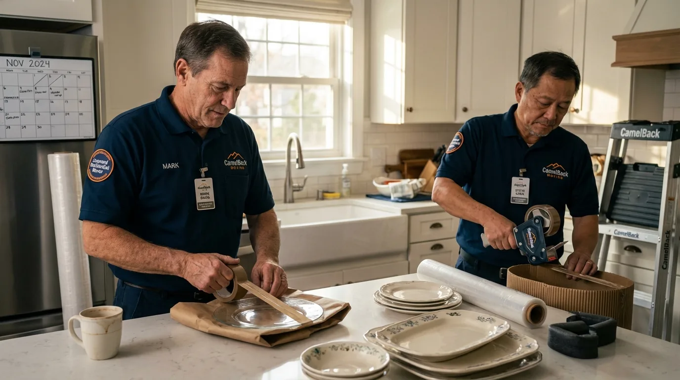 Professional crew packing kitchen dishware in Beach City, OH